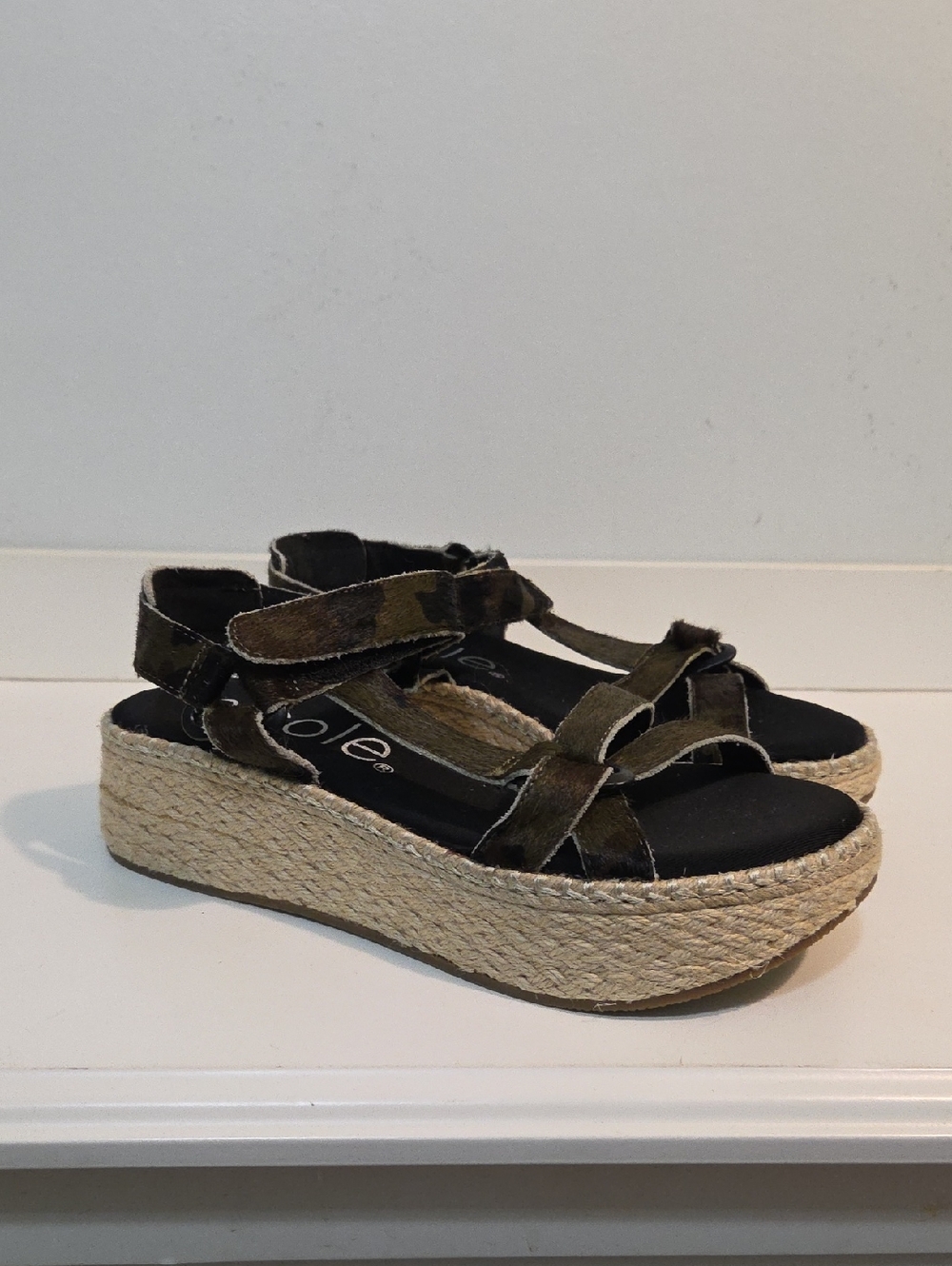 Nicole Olive Green Camouflage Platform Espadrille Sandals